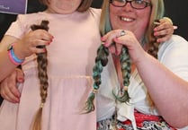 Mother and daughter Sam and Angel Stephens from Callington have hair cut off for Little Princess Trust