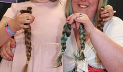 Mother and daughter Sam and Angel Stephens from Callington have hair cut off for Little Princess Trust