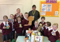 Bridestowe children collecting for Okehampton Foodbank