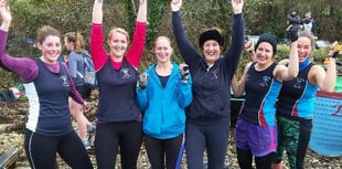 Tamar and Tavy dip oars in water at Winter League