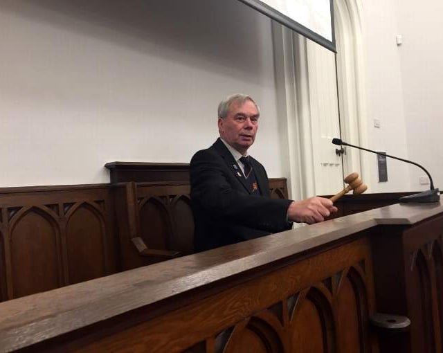 First chairman in the restored Guildhall