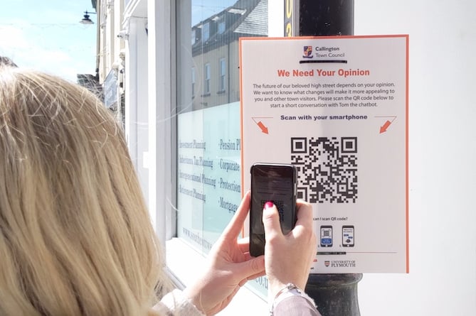 QR codes can be scanned to access a chatbot  around Callington town centre  as part of a survey of younger people’s opinions on the town.