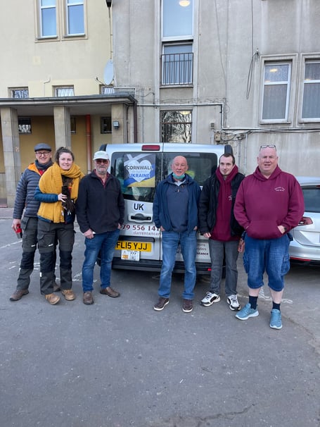 Darren Tait and his volunteers in Poland where they have travelled with nine vehicles of aid for Ukrainian refugees