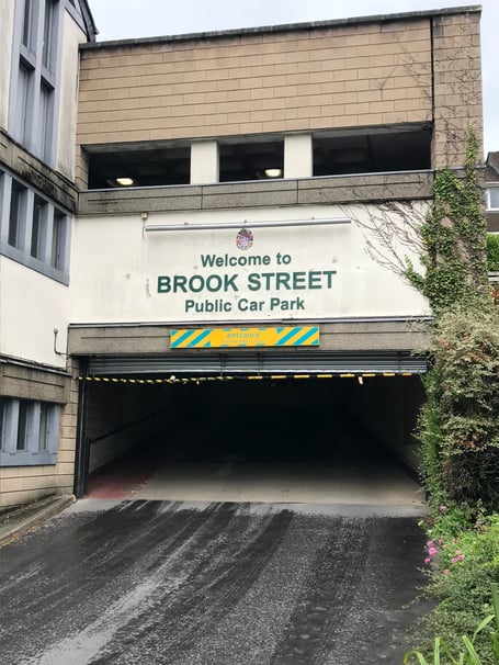 Brook Street Car Park where one exit has been closed off to deter vandals