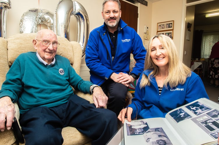 Frank Greep with Wendy McLean, scheme manager for LiveWest, and sheltered team manager Jason Hall.