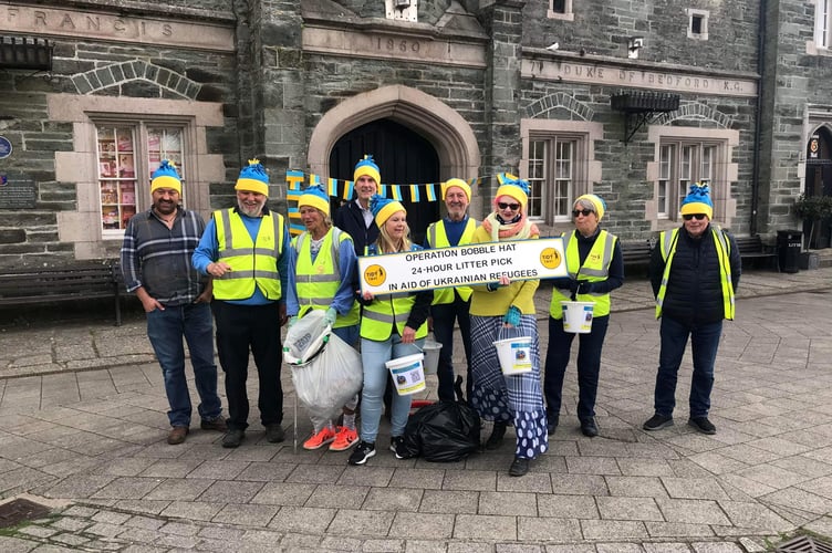 Some of the volunteers of the 24-hour litter pick for Ukraine over Easter in Tavistock.
