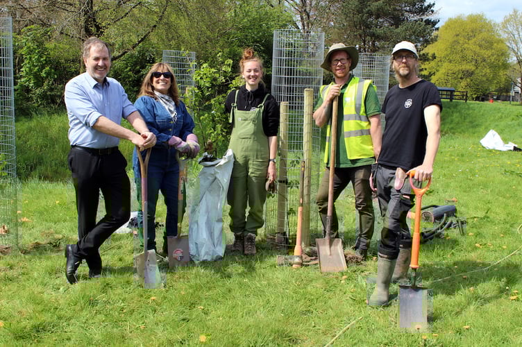 Cllr Neil Jory and Cllr Lynn Daniel with Michael Day, Grounds Maintenance for West Devon Borough Council, and representatives from Parklife SW