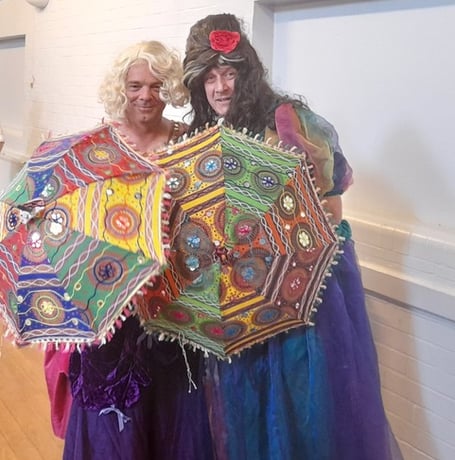 Ugly sisters Andy Browne (left) and Porky Ralph in Chagford’s Jubilee pantomime ‘Cinderella’