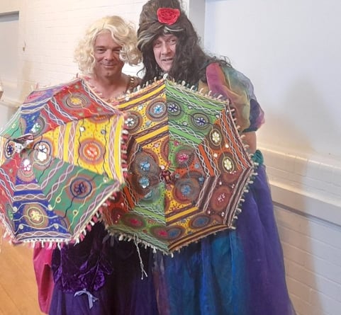 Ugly sisters Andy Browne (left) and Porky Ralph in Chagford’s Jubilee pantomime ‘Cinderella’