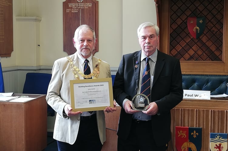 Cllrs Paul Ward and Harry Smith with construction award for the Guildhall