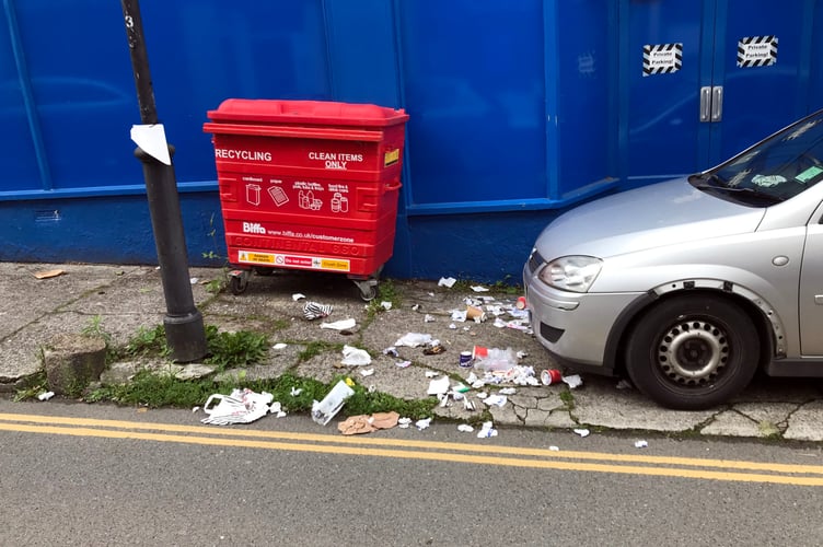rubbish in Bank Square Tavistock