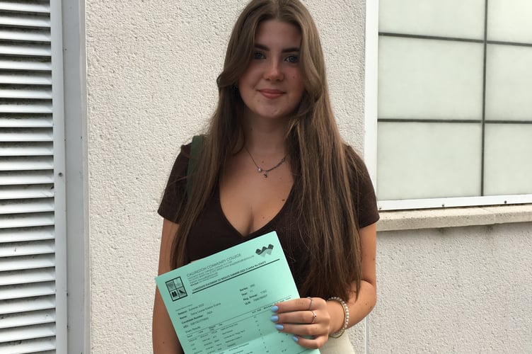 Darcy Evans collecting her results at Callington Community College