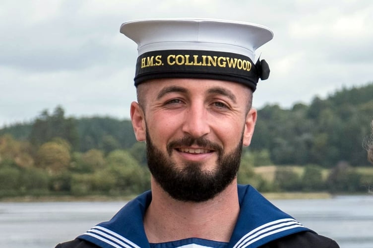 Able seaman Jack Osborne of Bere Ferrers, who was part of team who pulled Queen's coffin on State Gun Carriage