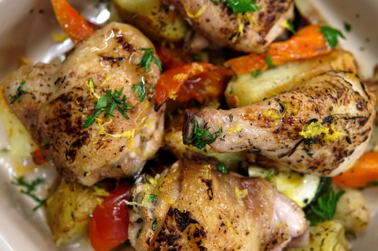 chicken and veg tray bake Two Bridges Hotel, recipe by executive chef Mike Palmer