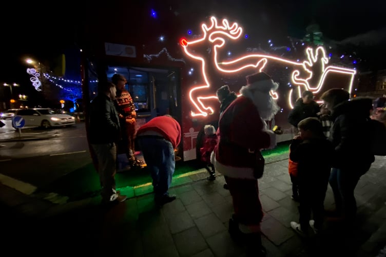 Santa Bus in Tavistock on Thursday, December 22