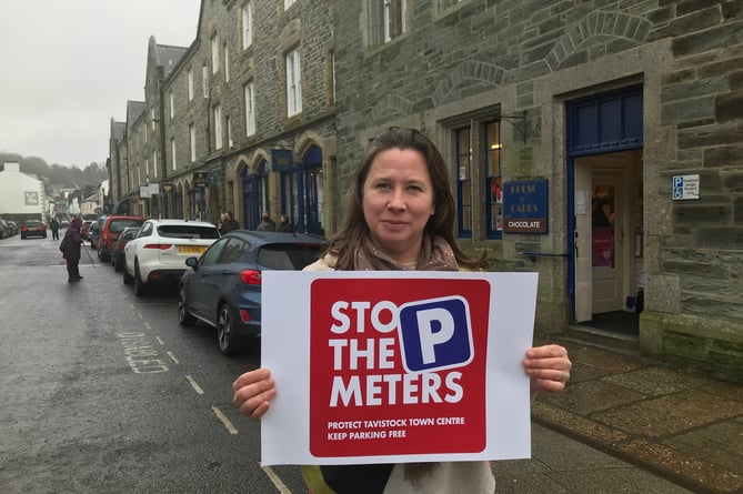 Tavistock BID manager Janna Sanders launches the Stop the Meters campaign