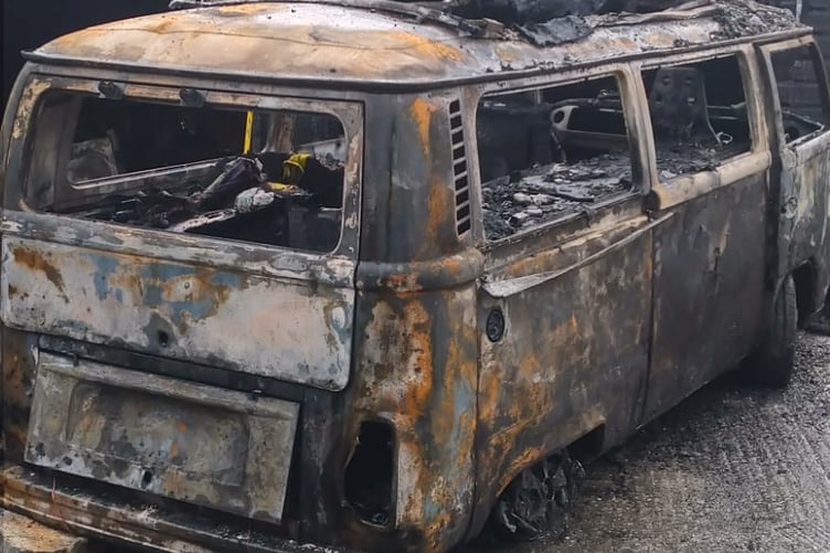 The wreckage of the campervan