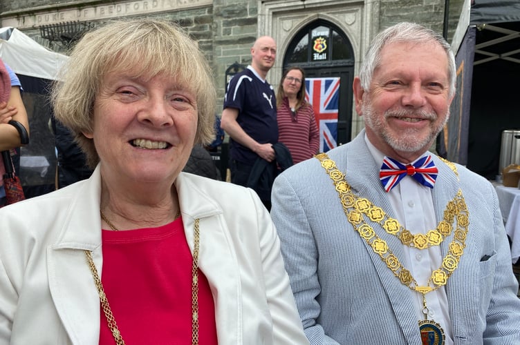 Tavistock Mayor Paul Ward welcomes  everyone to this afternoon's Coronation street party.