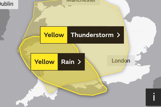 The area covered by the Met Office's Yellow Warnings. (Image Met Office (11-6-23)