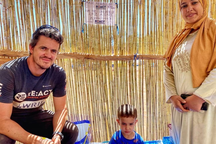 Lawrie Tawse in a temporary kintergarten he designed and built for Morrocco quake victims.