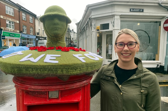 Lauren Higginson and her crocheted Rembrance postbox topper 