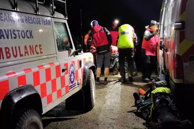 Dartmoor Search and Rescue Team Tavistock on callout to help police with rescuing injured walker Andy Lock