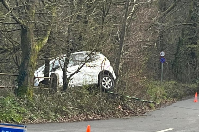 A car has left the road on Crowndale Road in Tavistock this afternoon 