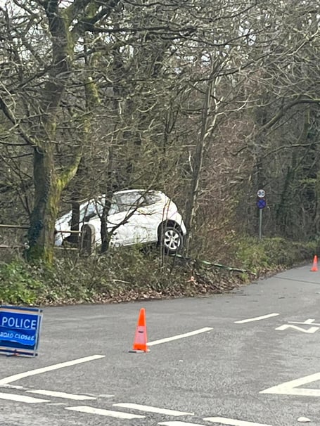 A car has left the road on Crowndale Road in Tavistock this afternoon