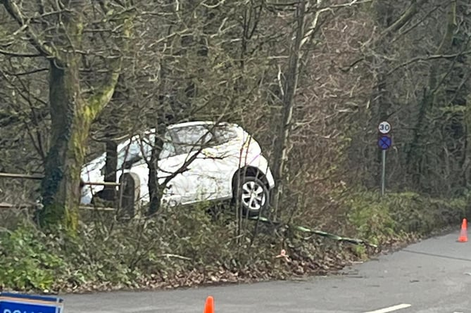 A car has left the road on Crowndale Road in Tavistock this afternoon 