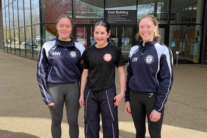 Tavistock Swimming Club's biathlon girls team Hannah, Miri and Charlotte. 