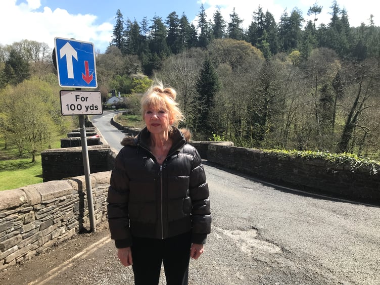 Gunnislake Cornwall councillor Dorothy Kirk on the Cornish side of the Tamar Bridge