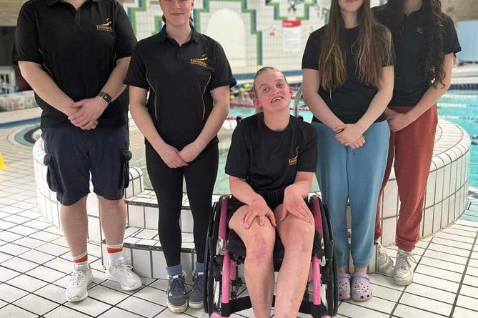 Tavistock Swimming Club SW regional qualifiers: Neil Walker (coach), Hannah Walker, Chloe Sheil, Nell Maguire and Evie Palmer.