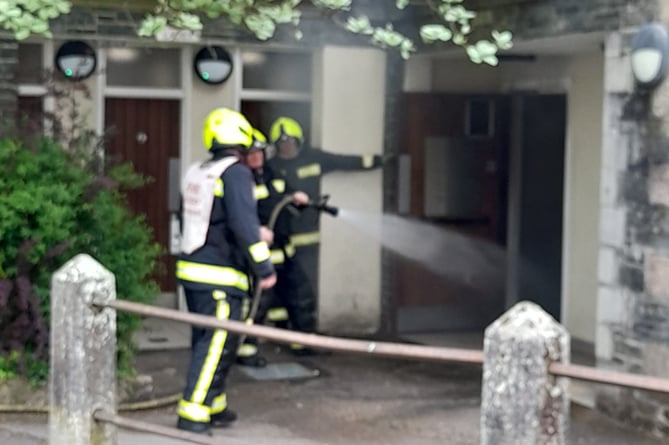 Firefighters put out a fire in the public loos in Tavistock town centre