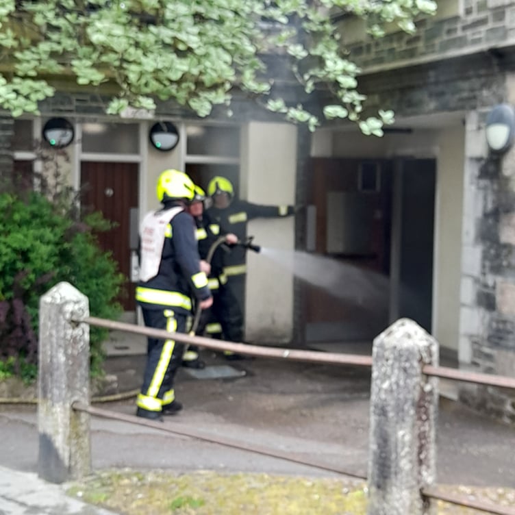 Firefighters put out a fire in the public loos in Tavistock town centre