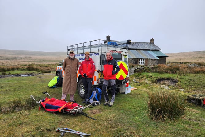 Nick Bennett meets some of the members of Dartmoor Search and Rescue Tavistock team after he was rescued by the volunteers.