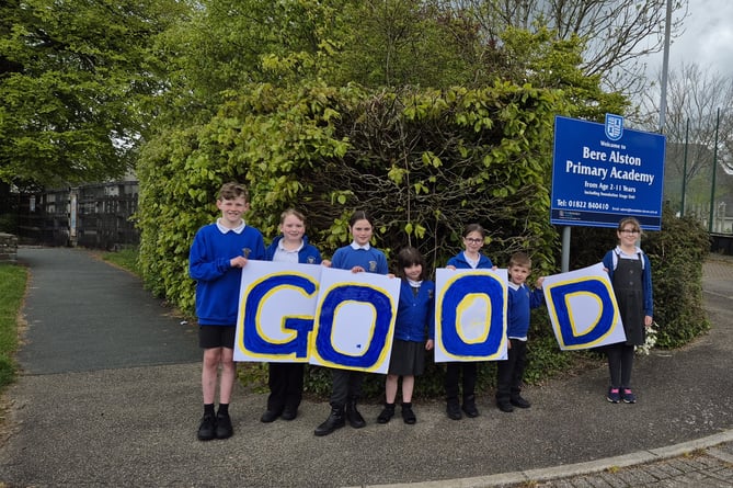 Bere Alston School pupils mark their 'Good' Ofsted report.