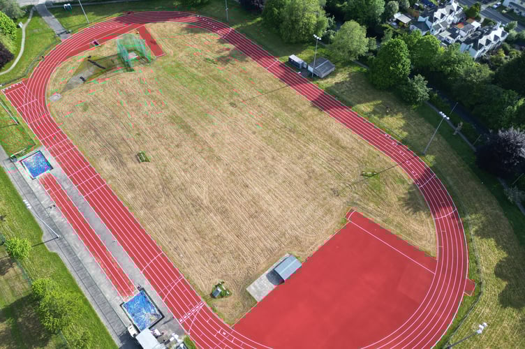 Tavistock Athletics Club track aerial view.