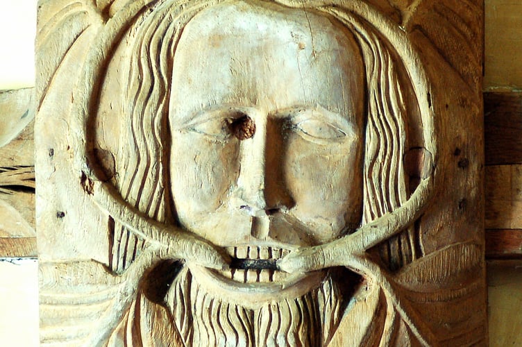 A roof boss in Sampford Courtenay church