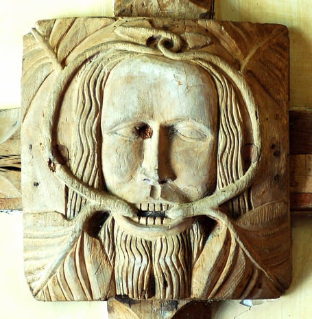 A roof boss in Sampford Courtenay church