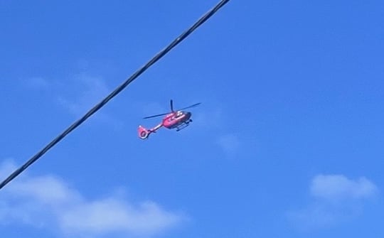Emergency services, including a helicopter, at an incident under Tavistock Viaduct this morning..