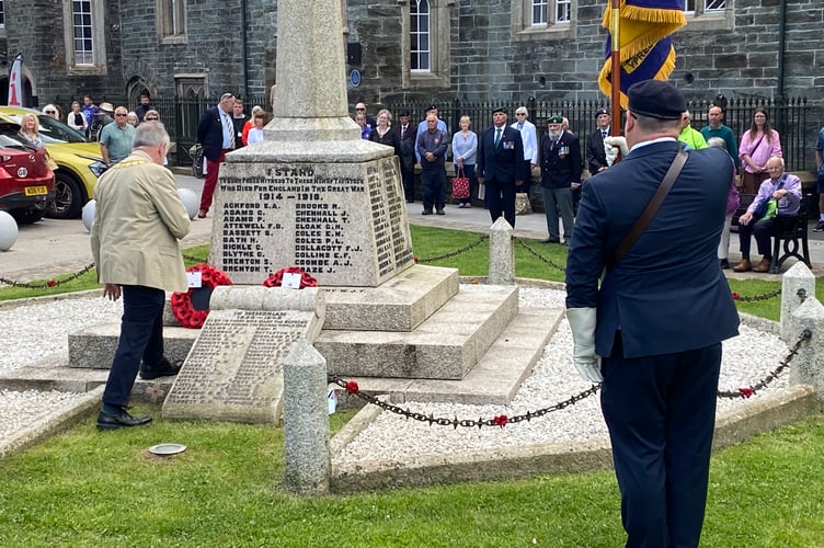 Tavistock Mayor Paul Ward lays a wreath at the town war memorial in honour of all those who took part in D-Day 80 years ago.