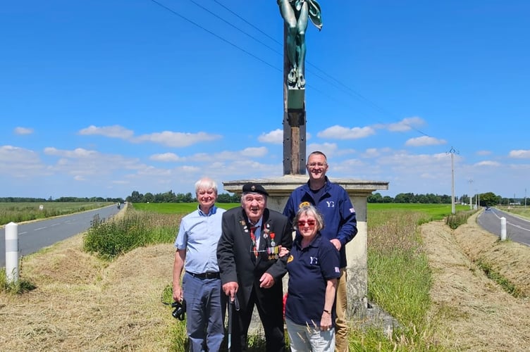 Richard Aldred, D-Day veteran visiting where his tank was destroyed in  Bourneville-Sainte-Croix, Normandy.