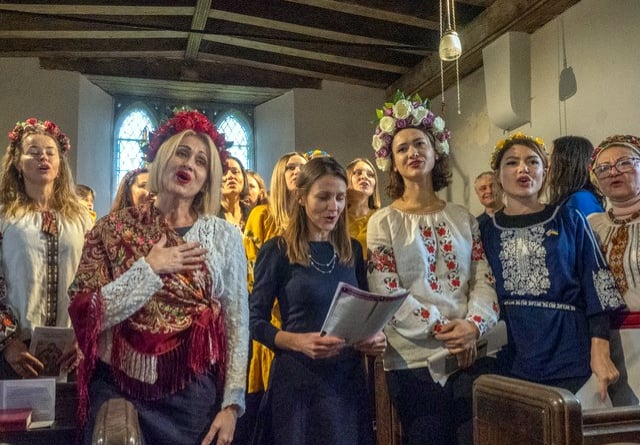 Tatiana Kovalchuk (far left) received her mayoral award for many community events, including the Ukrainian Christmas at Brent Tor Church.