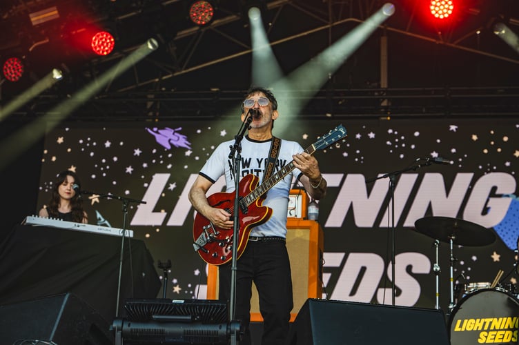 Ian Broudie, led the Lightning Seeds, at the Summer Sessions on Plymouth Hoe, last night.