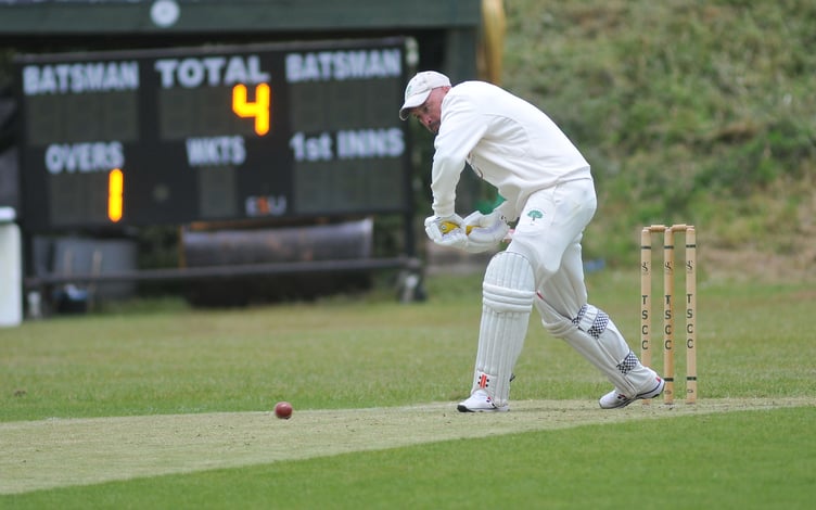 Devon Cricket League E Division West. Teignmouth & Shaldon 2nd XI versus Whitchurch Wayfarers 1st XI. Whitchchurch batsman R Hall