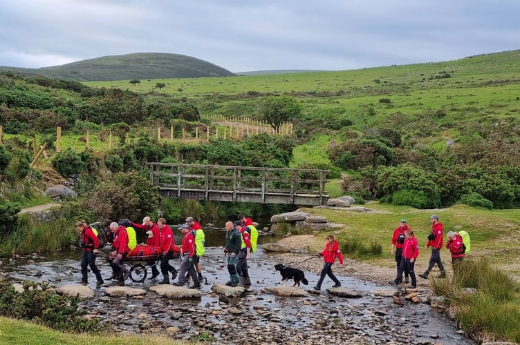 Dartmoor search and rescue teams and paramedics rescue fallen horse rider yesterday.