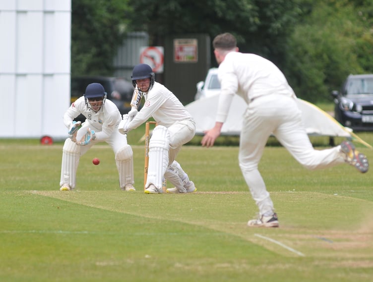 Devon Cricket League E Division West. Torquay and Kingskerswell 2nd XI versus Chagford. Torquay 'keeper  Fiaz Ebrahim and Chagford's James Fulner