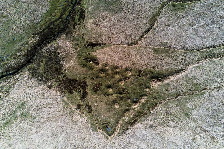 Aerial view of Nakers tin mine workings on Dartmoor.