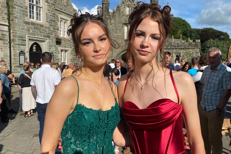 Molly Henderson and Lara Dix celebrating the end of exams and dressed to impress for their proms.
