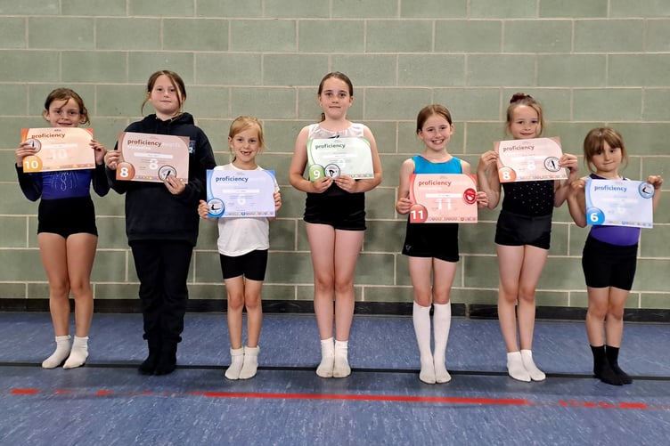 Seven of the many thriving Okehampton gymnasts